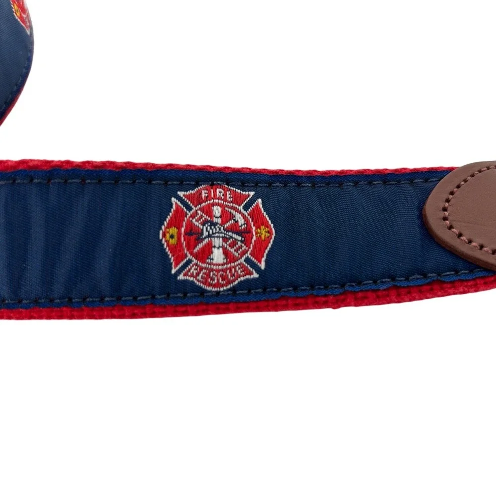 Leather Man Ltd Mens Fire Rescue Maltese Cross Ribbon Belt Navy Red Brass Sz 33
